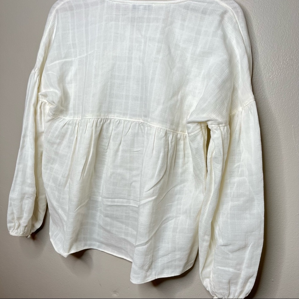 Madewell White Vneck Cropped Blouse Long Balloon Sleeves Size XS - Picture 7 of 7